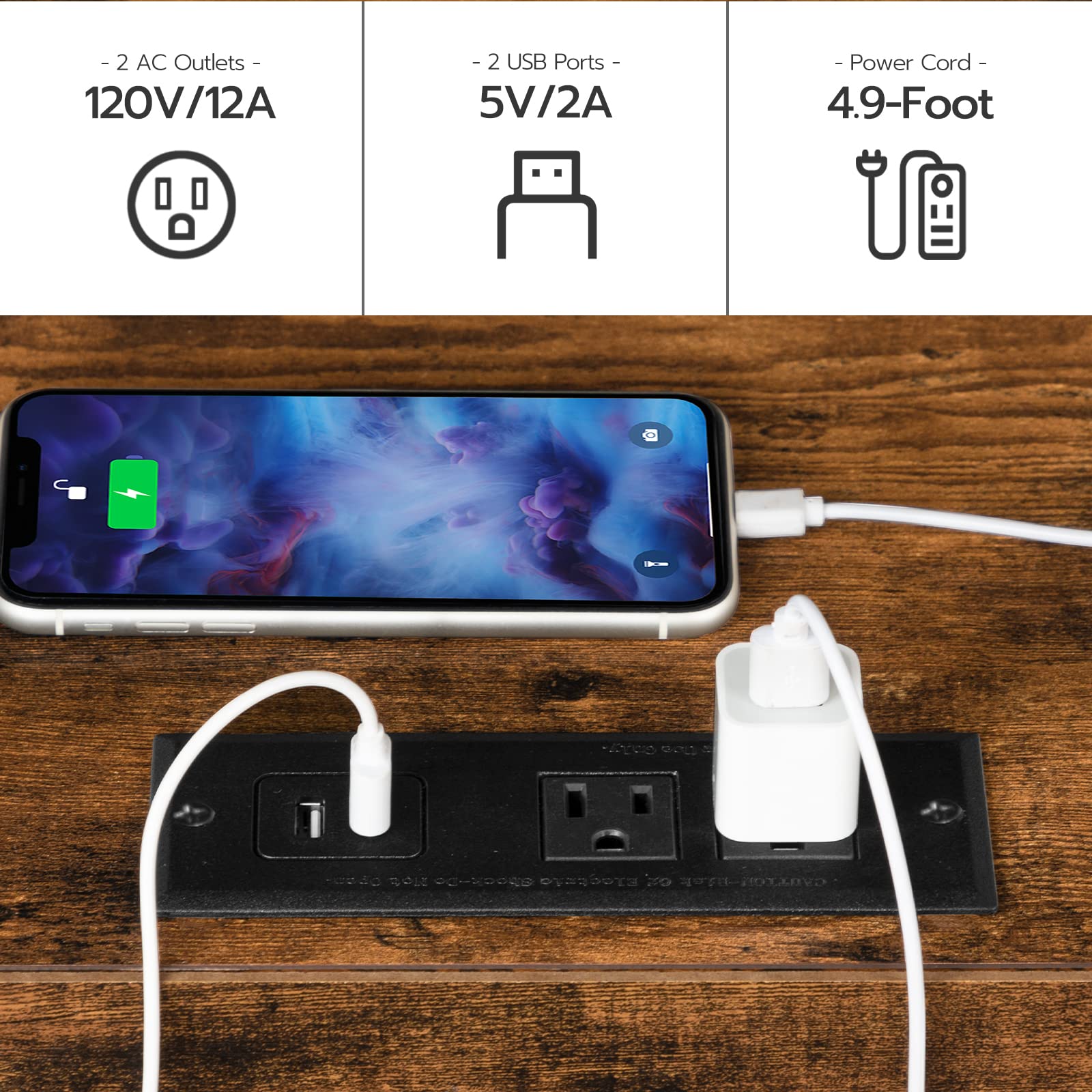 End Table with Charging Station, Bedside Table with 2 Drawer & USB Ports & Power Outlets